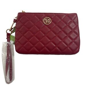 NWT Badgley Mischka Diamond Quilted Wristlet or Pouch Brick Red
